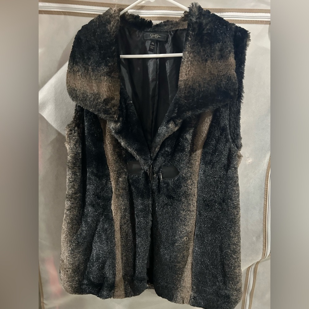 Jessica Simpson Black and Brown Faux Fur Vest